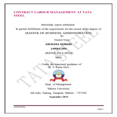 tata steel project on "contract labour management"