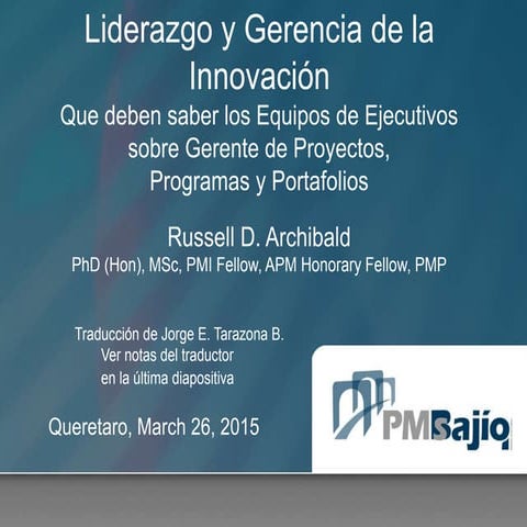 Liderazgo y Gerencia de la Innovacion, Marzo 26, 2015