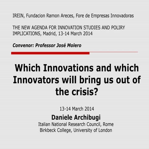 Daniele Archibugi - Seminario 'Nuevos enfoques sobre políticas de innovación'