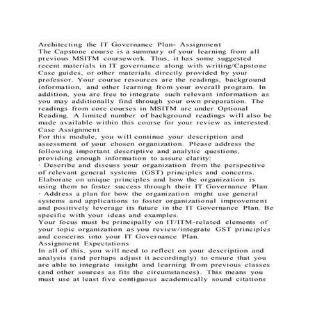 Architecting the it governance plan  assignment the capstone cour