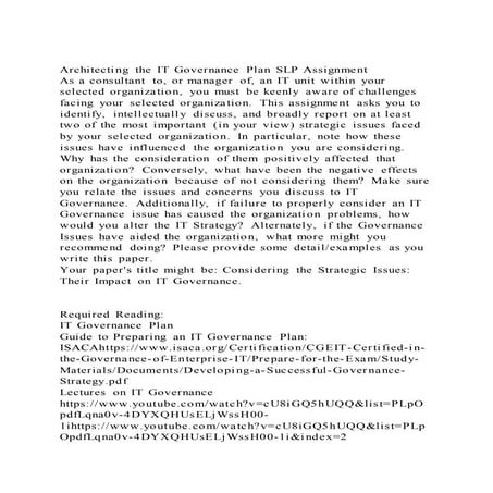 Architecting the it governance plan slp assignment as a consultan
