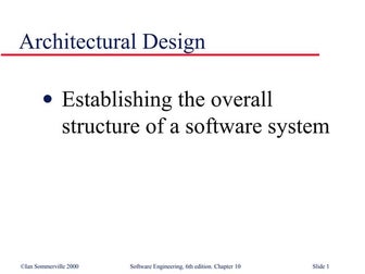 Architectural Design in Software Engineering SE10