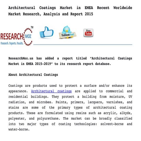 Architectural Coatings Market in EMEA Recent Market Research, Analysis and Re...