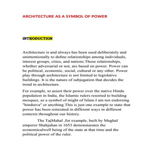 Architecture as a symbol of power