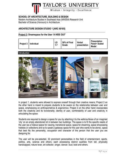 Architecture design studio 1 project 3 brief march 2015