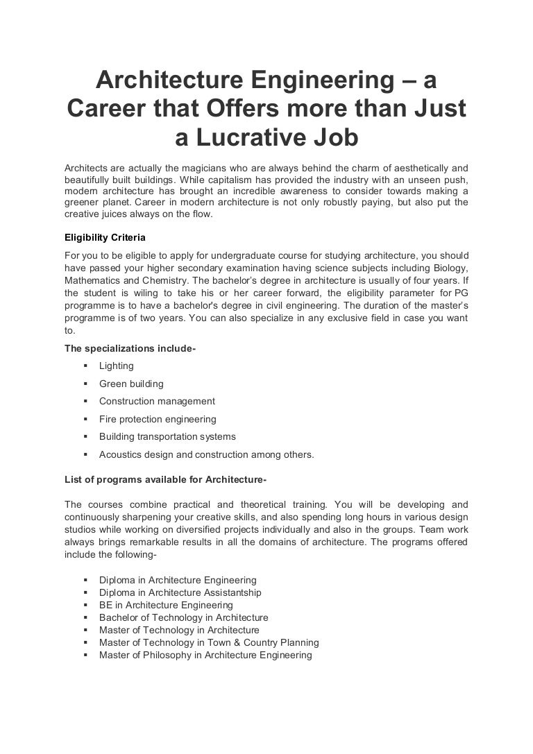 Architecture Engineering a Career that Offers more than Just a Lucr…