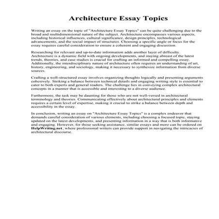 Architecture Essay Topics. Wiley College | PDF