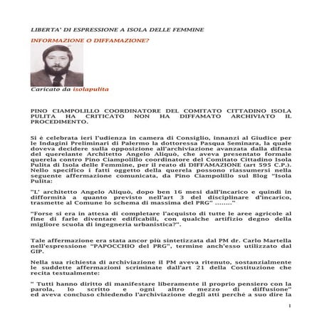 Archiviato il  reato di diffamazione  a carico   del blogger  ciampolillo