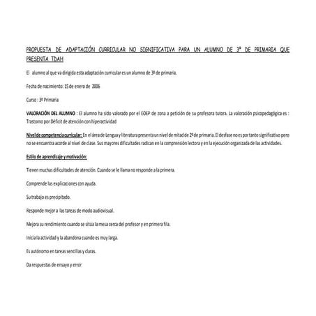 Archivo adaptación curricular para alumno con tdah