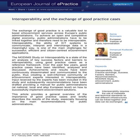 Interoperability and the exchange of good practice cases 