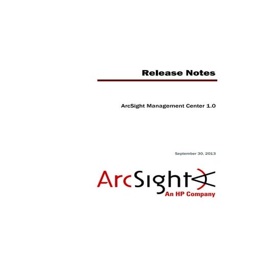 ArcSight Management Center 1.0 Release Notes