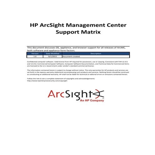 ArcSight Management Center Support Matrix