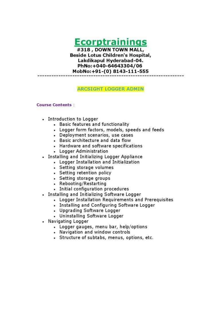ArcSight Logger Admin Online Training Tutorials Best ArcSight Logge 