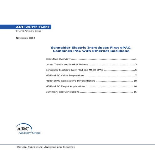 ARC White paper:  Schneider Electric Introduces First ePAC, Combines PAC with...