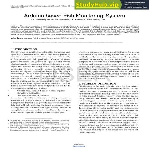 Arduino Based Fish Monitoring System | PDF