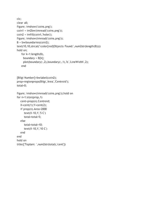 Matlab Area Calculation program
