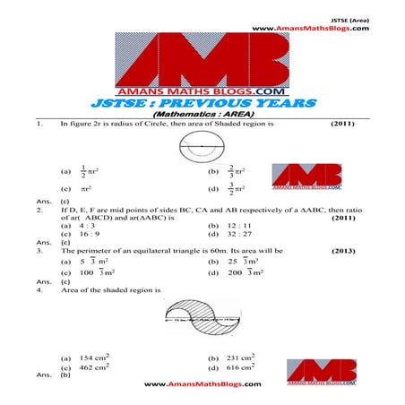 Area and Surface Area Volume