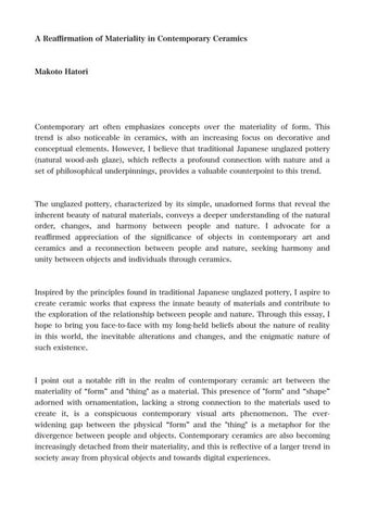 A Reaffirmation of Materiality in Contemporary Ceramics