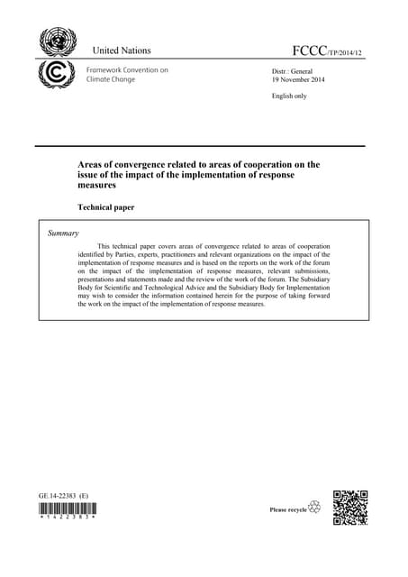 Areas of convergence related to areas of cooperation on the issue of the impact of the implementation of response measures technical paper