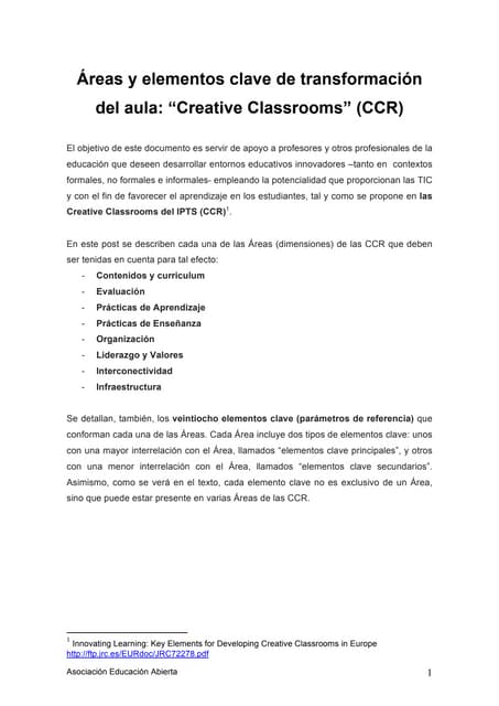 Áreas y elementos clave de las cre...