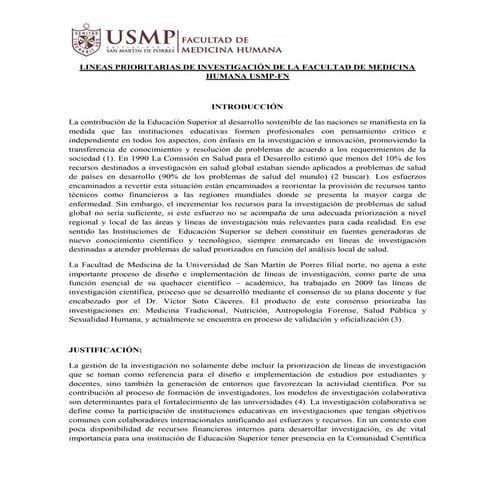 Áreas y lineas de investigación USMP FN 2015
