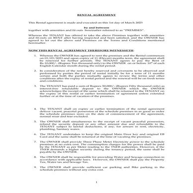 Format rent agreement | DOC
