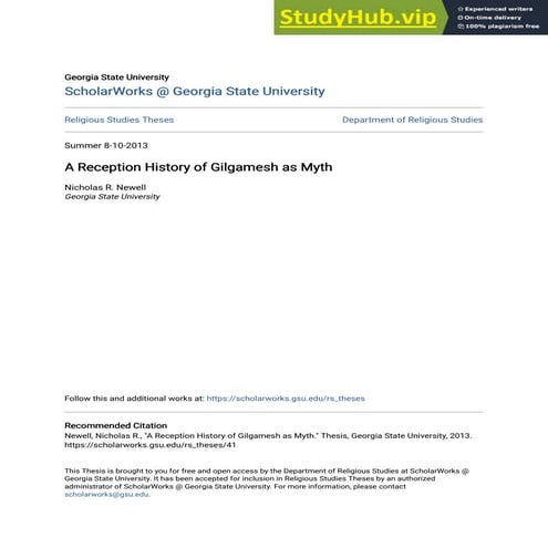 A Reception History Of Gilgamesh As Myth | PDF