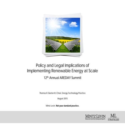 Policy & Legal Implications of Implementing Renewable Energy at Scale