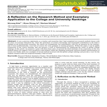 A Reflection On The Research Method And Exemplary