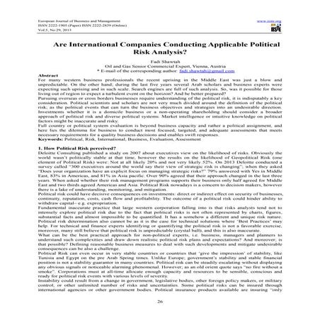 Are international companies conducting applicable political risk