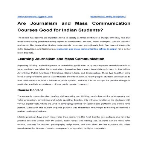 Are Journalism and Mass Communication Courses Good for Indian Students?