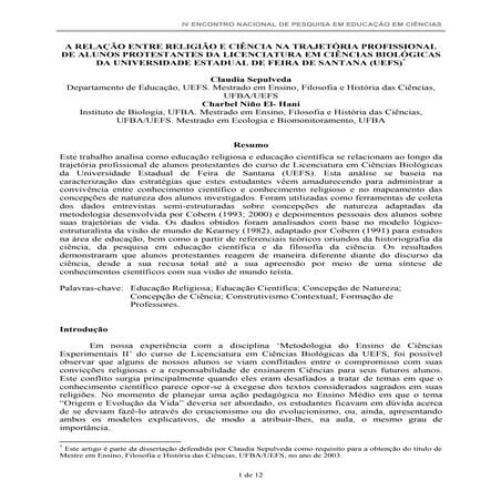 A relação entre religião e ciência na trajetória profissional   ja lido
