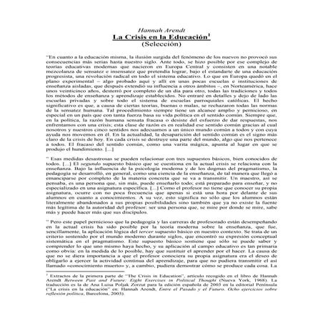 Crisis de la Educacion de Hanna Arendt | PDF