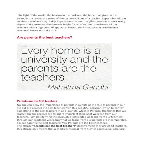 Are parents the best teachers | PDF