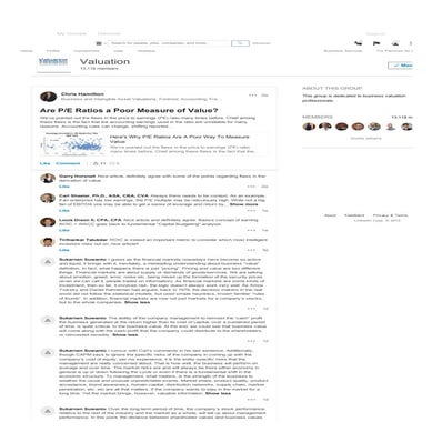 Are P/E Ratios a Poor Measure of Value? Valuation LinkedIn Discussion