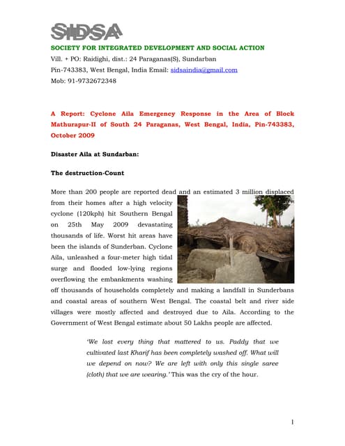 A Report On Cyclone Aila Response By Sidsa12
