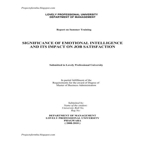 A report on significance of emotional intelligence and its impact on job sati...