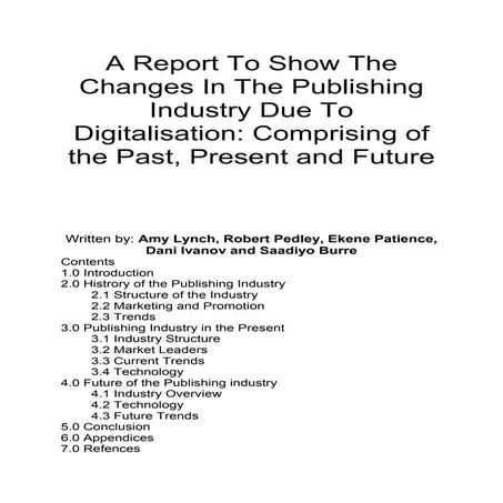 A report to show the changes in the publishing industry due to digitalisation