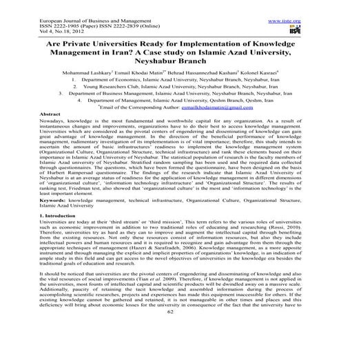 Are private universities ready for implementation of knowledge management in ...