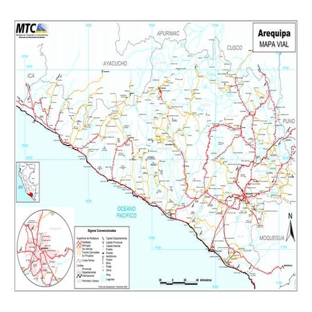 Mapa vial del departamento de Arequipa