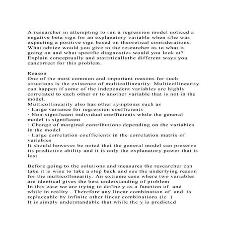 A researcher in attempting to run a regression model noticed a neg.docx