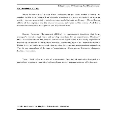 A research  on effectiveness of training & development programme at t. t. min...