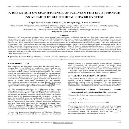 A research on significance of kalman filter approach as applied in electrical...
