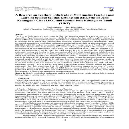 A research on teachers’ beliefs about mathematics teaching and learning betwe...