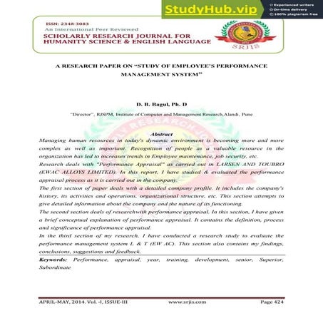 A RESEARCH PAPER ON  STUDY OF EMPLOYEE S PERFORMANCE MANAGEMENT SYSTEM