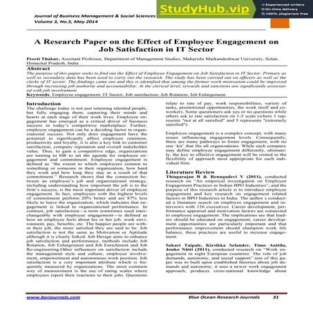 A Research Paper on the Effect of Employee Engagement on Job Satisfaction in ...