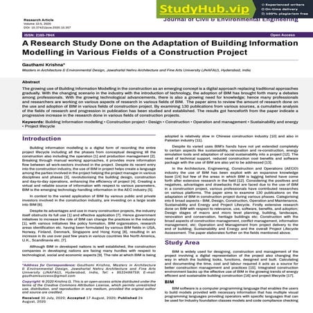 A Research Study Done On The Adaptation Of Building Information Modelling In ...