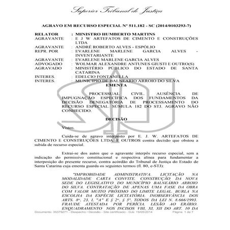 Improbidade administrativa - Agravo em Recurso Especial n. 511.182/SC