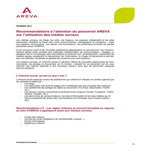 Areva charte médias sociaux