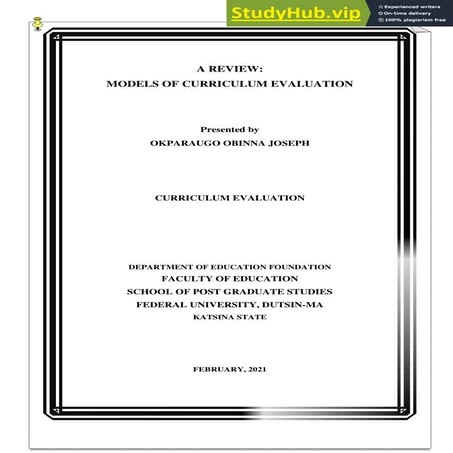 A REVIEW  MODELS OF CURRICULUM EVALUATION
